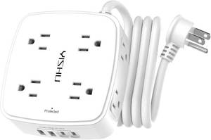 lot 7070 image: YISHU 6Ft Surge Protector Power Strip with 8 Widely Outlets & 4 USB Ports