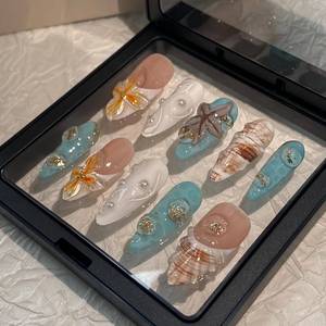 lot 7073 image: Press On Nails - Handmade 3D False Nails, Long Almond, 10 Pcs, ABS, Size S