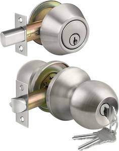 lot 7078 image: BESTTEN Keyed Alike Exterior Door Knob & Deadbolt Combo Set, Satin Nickel