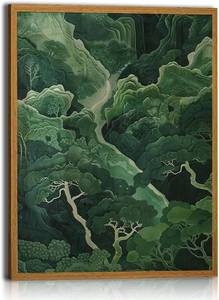 lot 7092 image: Framed Canvas Painting Wall Art Oriental Forest Landscape Print Poster 12x16