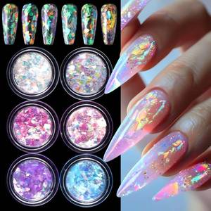 lot 7101 image: 6 Colors Holographic Iridescent Glitter Nail Sequins Irregular Mermaid Nail