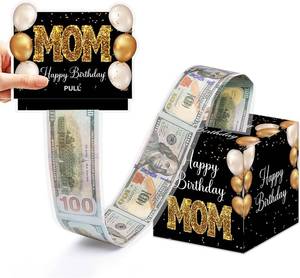 lot 7170 image: 4 Packs Mom Birthday Money Box for Cash Pull, Black Gold Gift Boxes, 50Pcs