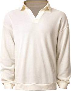 lot 7239 image: SOLY HUX Mens Long Sleeve Ribbed Knit Golf Shirt, Collared V-Neck Pullover Larg