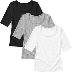 lot 7269 image: 3 Pack Girls Ribbed T Shirts 13-14yr apricot, Mocha, black