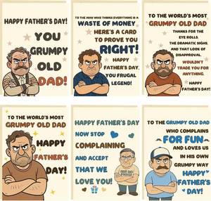 lot 7345 image: Fathers Day Cards 6-Pack 350GSM Grumpy Old Gits Humor HusbandDad