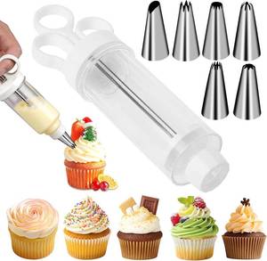 lot 7410 image: Suuker Cake Decorating Gun, Piping Kit with 6 Stainless Steel Tips, White