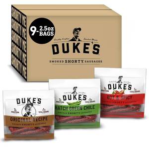 lot 7422 image: Dukes Smoked Shorty Sausages Variety Pack, 2.5 oz. each, 9-ct Bags