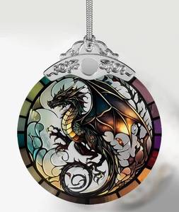 lot 7520 image: FUCDTEFC Dragon Decor, Stained Glass Dragon Ornament, Christmas Ornament