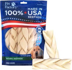 lot 7552 image: Pet Factory Beefhide Braided Sticks Dog Chews - 100% Made in USA, Dental
