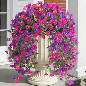 lot 7589 image: Artificial Hanging Morning Glory Flowers for Outdoor Planters, 2 Bundles