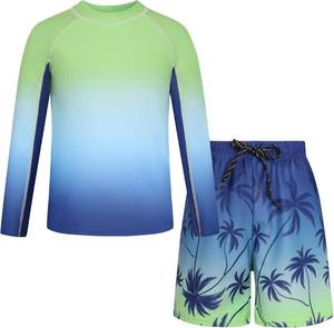 lot 7608 image: GRACE KARIN Boys Rash Guard Swim Set Two Piece Long Sleeve Bathing Suit Boy Swim