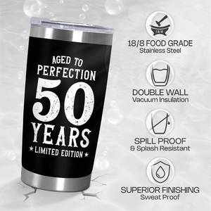 lot 7621 image:  Look all pictures  50th Birthday Gifts for Him 20 oz Insulated Tumbler with Lid