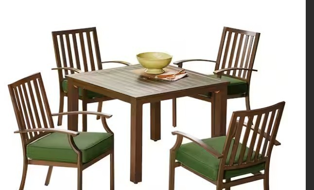 lot 941 image: Table Only  Lakewood Aluminum 38.5 x 38.5 Slat Dining Table Walnut LAKSQT101 - Retail $349