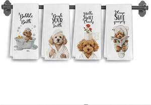 lot 10072 image: Funny Cavapoo Hand Towels - Dog BathroomKitchen Towels, Set of 4