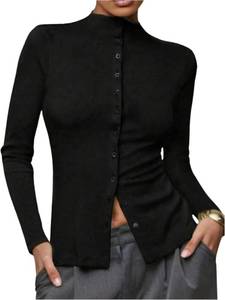 lot 10197 image: SOLY HUX Womens Long Sleeve Mock Neck Button Down T-Shirt medium