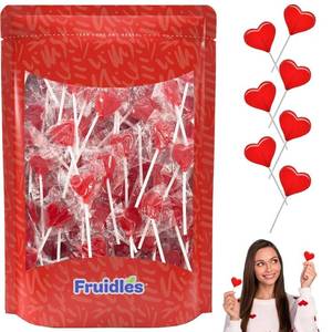 lot 10224 image: 8 count Lollipops Red Heart Strawberry Flavored Individually Wrapped, 5Gram