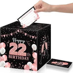 lot 10325 image: Funrous 22nd Birthday Message Card Box - Cheers to 22 Years, Black Rose Gold