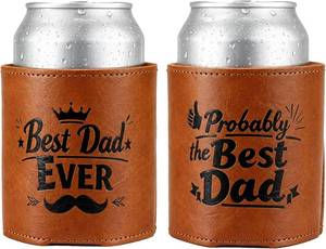 lot 10417 image: Leather Can Cooler Best Dad Ever Gifts, 12oz 2pack