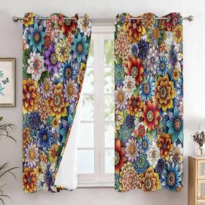 lot 10450 image: Boho Curtains for Living Room - Floral Window Panels, 42x63 in, 2