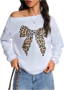 lot 10451 image: WDIRARA Womens Graphic Sweatshirt Boat Neck Long Sleeve Pullover Tops small