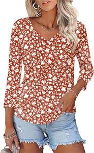 lot 10458 image: KTILG Womens V-Neck T-Shirts 34 Sleeve Blouse, Summer Tops, Tees medium