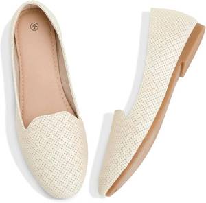 lot 10492 image: Ballet Flats for Women, Dressy Slip-On Loafers Beige US 7.5