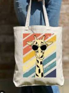 lot 10519 image: Gifts for Women Tulip Hipster Giraffe Reusable Canvas Tote &amp Grocery Bag