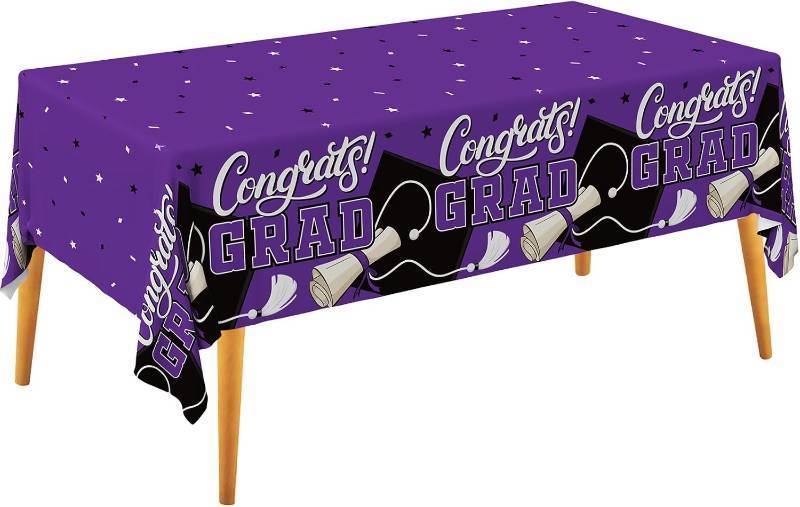 lot 66544 image: 54x108 inches Gatherfun Graduation Decorations 2026 Kit - 2 Pcs Purple Gongrats Grad Tablecover for Party Decorations Graduation Plastic Table Covers 54x108