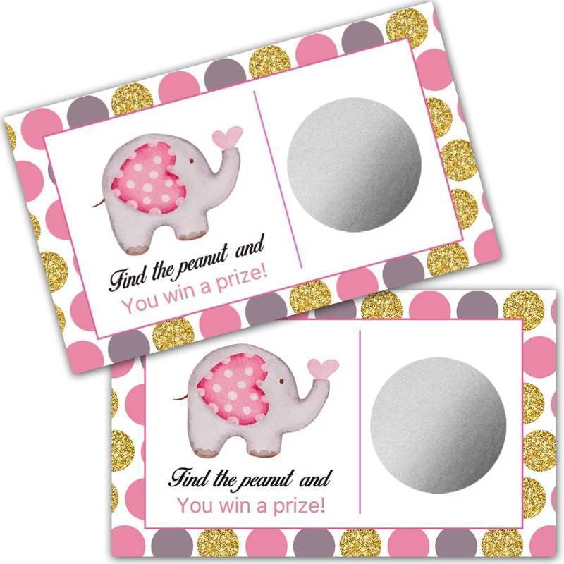 lot 66551 image: 3.5x2 in Haizct 50 Pack Elephant Girls Baby Shower Game Scratch Off Cards for Baby Shower, Baby Shower Activity and Idea (GK078)