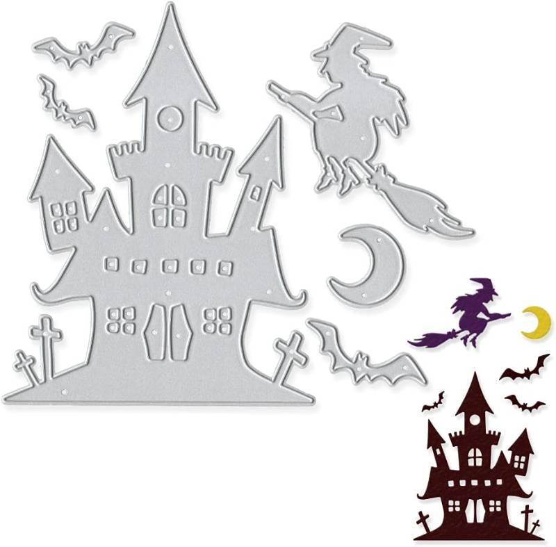 lot 69111 image: Metal Halloween Castle Cutting Dies, Bat Moon Cross Die Cuts Stencils Witches Metal Dies for Card Making Paper Crafting Scrapbooking and DIY Craft Album Paper Card Halloween Decor