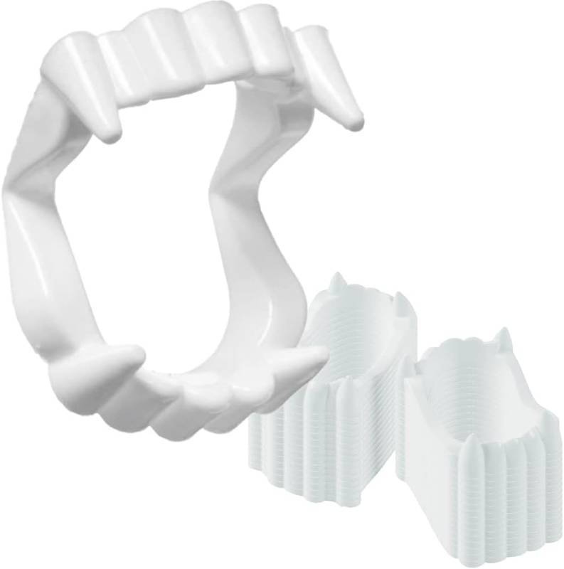lot 69144 image: 12 Count (Pack of 1) The Dreidel Company 12-Pack Halloween White Teeth Fangs Teeth, Costume, Funny Halloween Dress-Up, Pretend Play Decoration 12-Pack