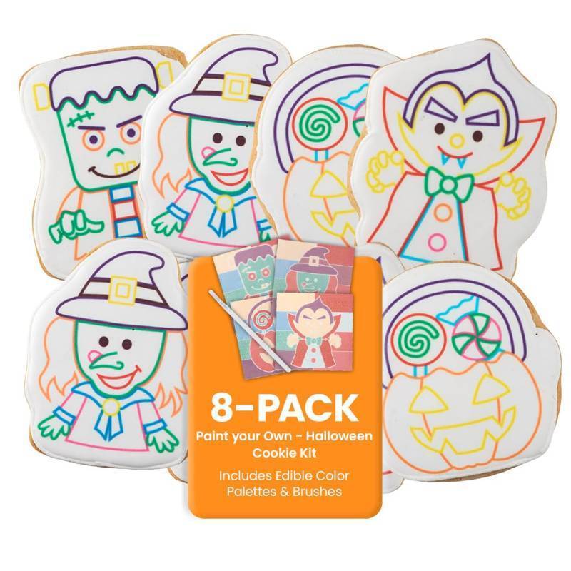 lot 69296 image: 0.4 ounces WANDERCRUMB  Monster Cookie Decorating Kits  8 Jumbo cookies  8 edible color palletes  brushes   Monster Gifts for Kids, BEST BY 41226