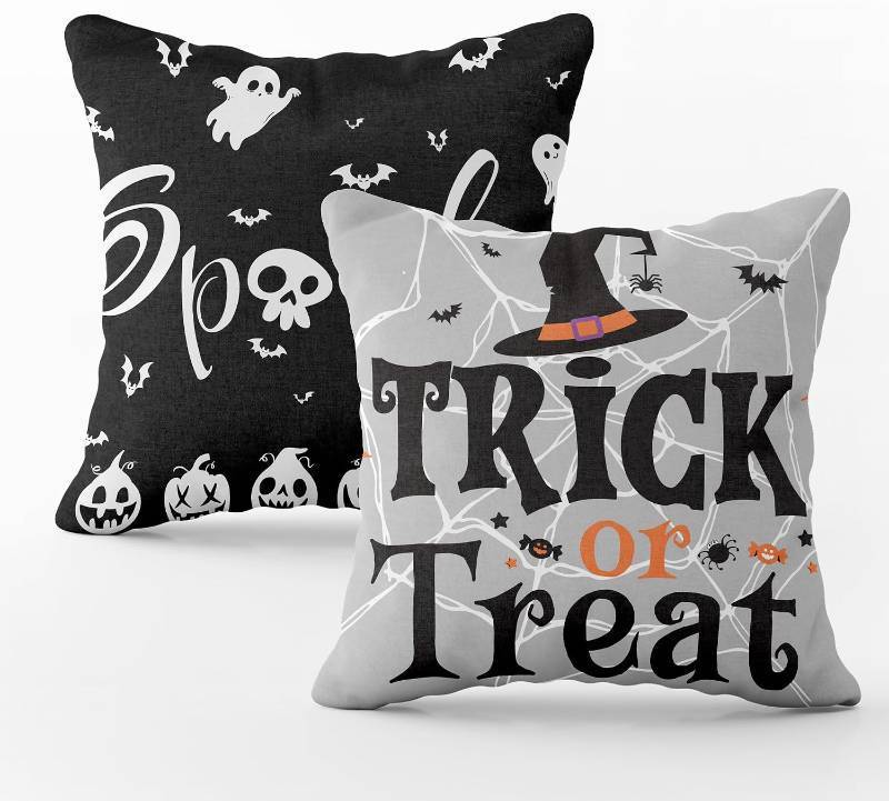 lot 69301 image: OHOME Halloween Decorations - Halloween Pillow Covers 18x18  Halloween Decor Indoor Outdoor - Skeleton Ghost Pumpkin Throw Pillows for Room Office - Trick or Treat Party Decorations Favors,2 PCS