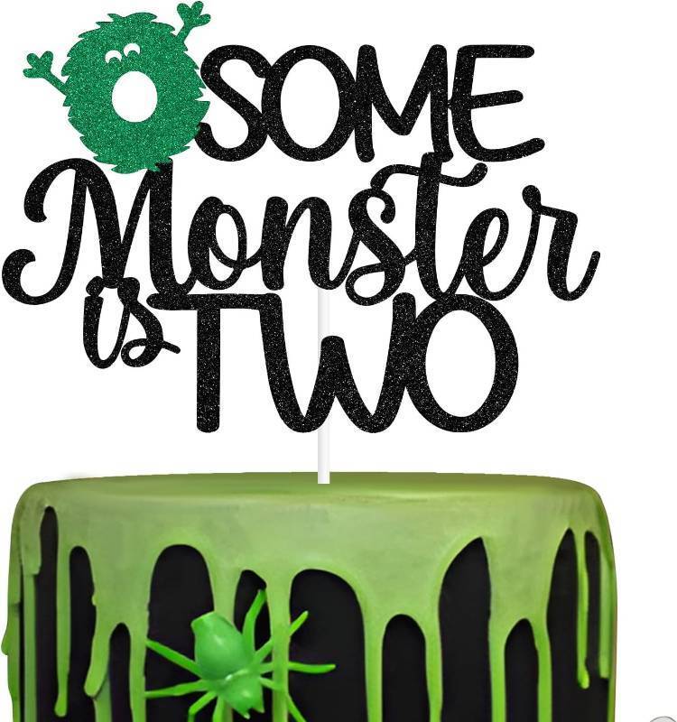 lot 69308 image: Some Monster is Two Cake Topper, Two Spooky, Boo Im Two, Halloween Monster Theme 2nd Birthday Party Decorations
