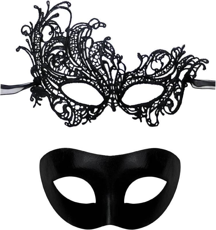 lot 69348 image: Large Erythem Masquerade Mask for Couples, Women and Men Party Masks Set, Black