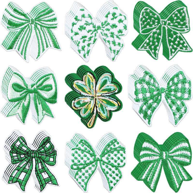 lot 69353 image: 2.37 x 2.28 inches Lyrow 45 Pcs Four Leaf Bow Patches Green Cute Iron on Patches Bulk