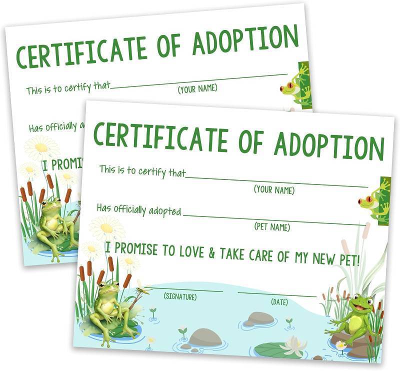 lot 69370 image: Pet Adoption Certificate, Adopt A Pet Party Favor, Pond Frogs Certificates of Adoption, Pet Birthday Party Decorations and Supplies for Kids Boy, Animals Adoption Gifts, 10 Pcs Adoption Cards -03