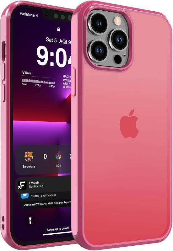 lot 69376 image: DEERLAMN Matte Case for iPhone 13 Pro Max 6.7-Inch, Anti-Fingerprint Drop Protection Shockproof Translucent Frosted Hard Back Slim Phone Cover, Hot Pink
