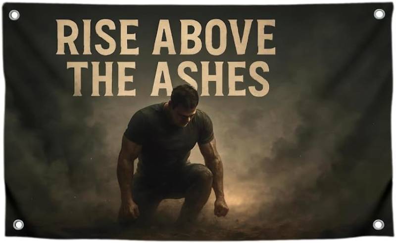 lot 69386 image: 3x5 Feet Rise Above the Ashes Motivation Flag with Four Brass Grommets - Single Sided Cool Wall Poster for College Dorm - Polyester Discipline Tapestry Flags for Home Gym Wall Decor