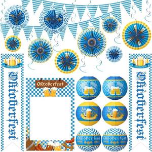 lot 66664 image: $33 Motiskyy 37 Pcs Oktoberfest Party Decor Kit Bavarian Pennant Flags Paper Fans Banner Paper Lanterns Octoberfest Themed Party Supplies Home Yard Favor Decor Set for German Beer Festival
