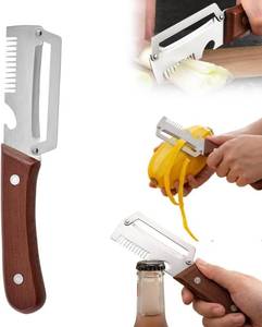 lot 66665 image: Multifunctional Vegetable Peeler with Wooden Handle and Bottle Opener, Stainless Steel Peelers for Kitchen, Multi Functional Vegetable Peeler for Fruit Potato Carrot Pumpkin Zucchini 1-PACK