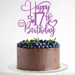 lot 66666 image: 6.23  5.77 in Purple Glitter Happy 17th Birthday Cake Topper