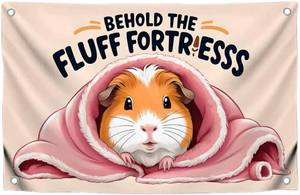 lot 66689 image: 3x5 Ft Funny Guinea Pig Quoted Polyester Flag Behold The Fluff Fortresss with Four Brass Grommets - Animals Banner Wall Decoration for Outdoor or Indoor - College Banners for Teen Boys Girls or Men