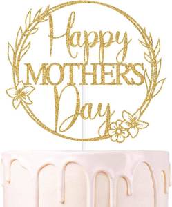 lot 66707 image: Glitter Happy Mothers Day Cake Topper, Spring Flower Mothers Birthday Cake D cor, Funny Summer Flower Themed Mothers Day Party Decorations Supplies (Gold)