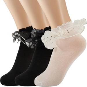 lot 66712 image: 3 Pairs Girls Ruffle Socks Double Lace Socks Frilly Socks Cotton Dress Socks Pageant Socks for Girls 7-11Years