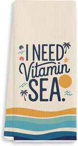 lot 69702 image: 16x24 inches Beach Costal Kitchen Towel 16x24   Costal Bathroom Hand Towel - I Need Vitamin Sea - Funny Sea Themed Gifts for Vacation, Birthday, Christmas, etc.(033)