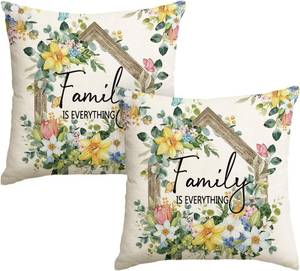 lot 69703 image: AVOIN colorlife Home Sweet Home Birds Floral Throw Pillow Covers, 18 x 18 Inch Spring Summer Flowers Cushion Case Decoration for Sofa Couch Living Room Bedroom Decor Set of 2