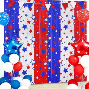 lot 69704 image: 3.28 x 6.56 ft BEISHIDA 4th of July Decorations Foil Fringe Curtains - 2 Pack Red White Blue Decorations Independence Party Streamers Backdrop for 250th Anniversary, Patriotic, USA Party Supplies (3.2
