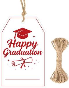 lot 69711 image: 3.35x2.16 inches  8.5x5.5 cm G2PLUS Happy Graduation Tags - Red Graduation Gift Tags with String, Class of 2026 Paper Hang Labels for Congrats Grad Party Favors