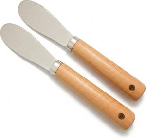 lot 69715 image: Beechwood 7.5 Butter Knives Set of 2, Wood Handle, Durable Stainless Steel Blade, Butter Knife for Smooth Spreading Butter Cream Cheese Jam, Ideal for Bagels, Sandwiches, Butter Knife Spreader 7.5 In